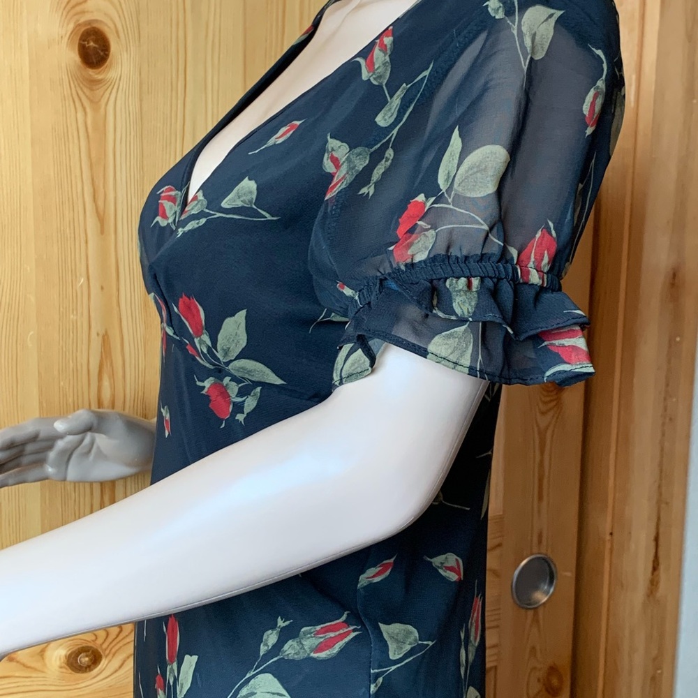 Vintage 90s Y2k Fredericks of Hollywood Black Red Midi Dress Roses Size 6 Floral - Picture 9 of 16